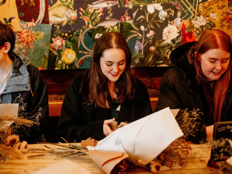 team flower arranging class